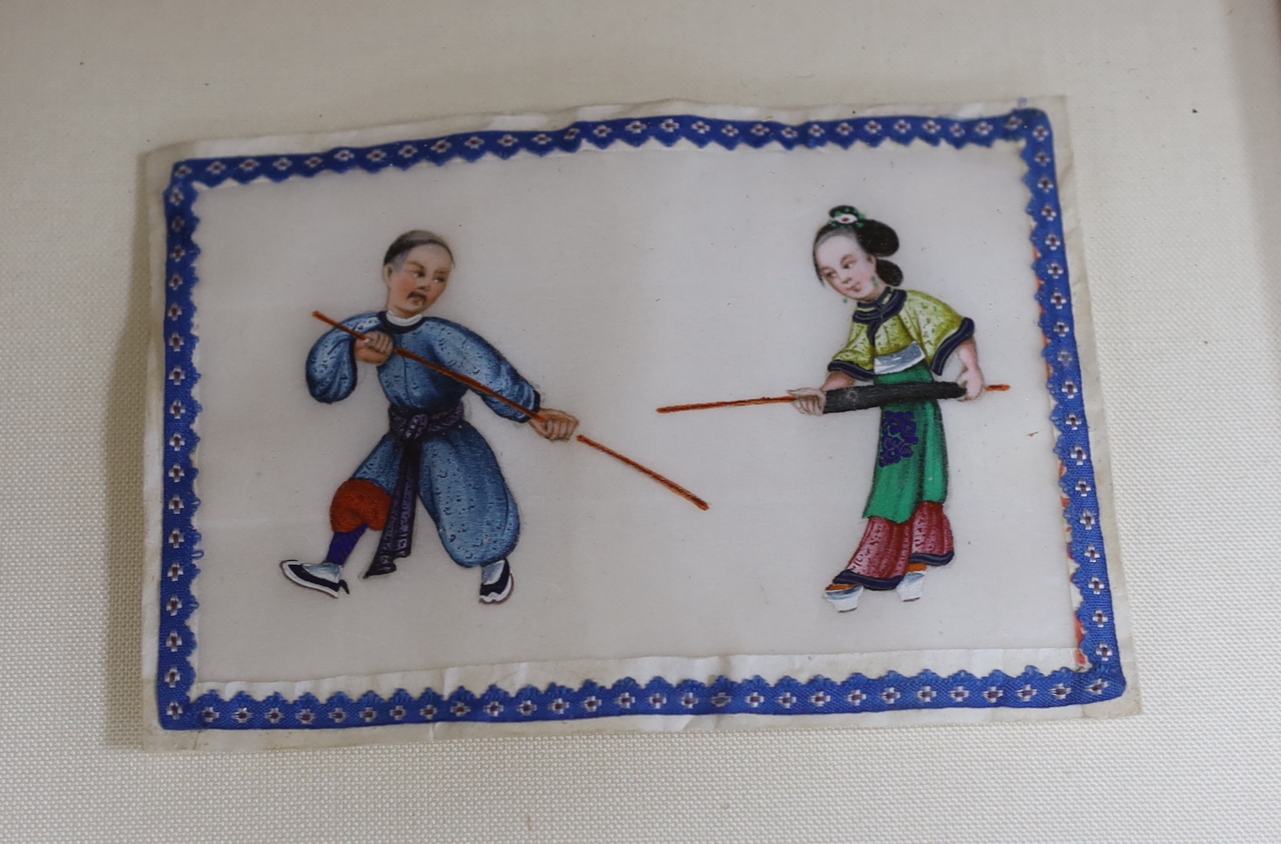 Chinese School, five miniature pith paper paintings, figures, each 8 x 11cm